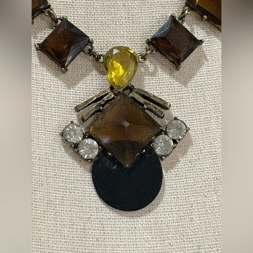 Vintage Sohi Denise gold costume statement necklace with yellow and brown stones - Picture 12 of 14